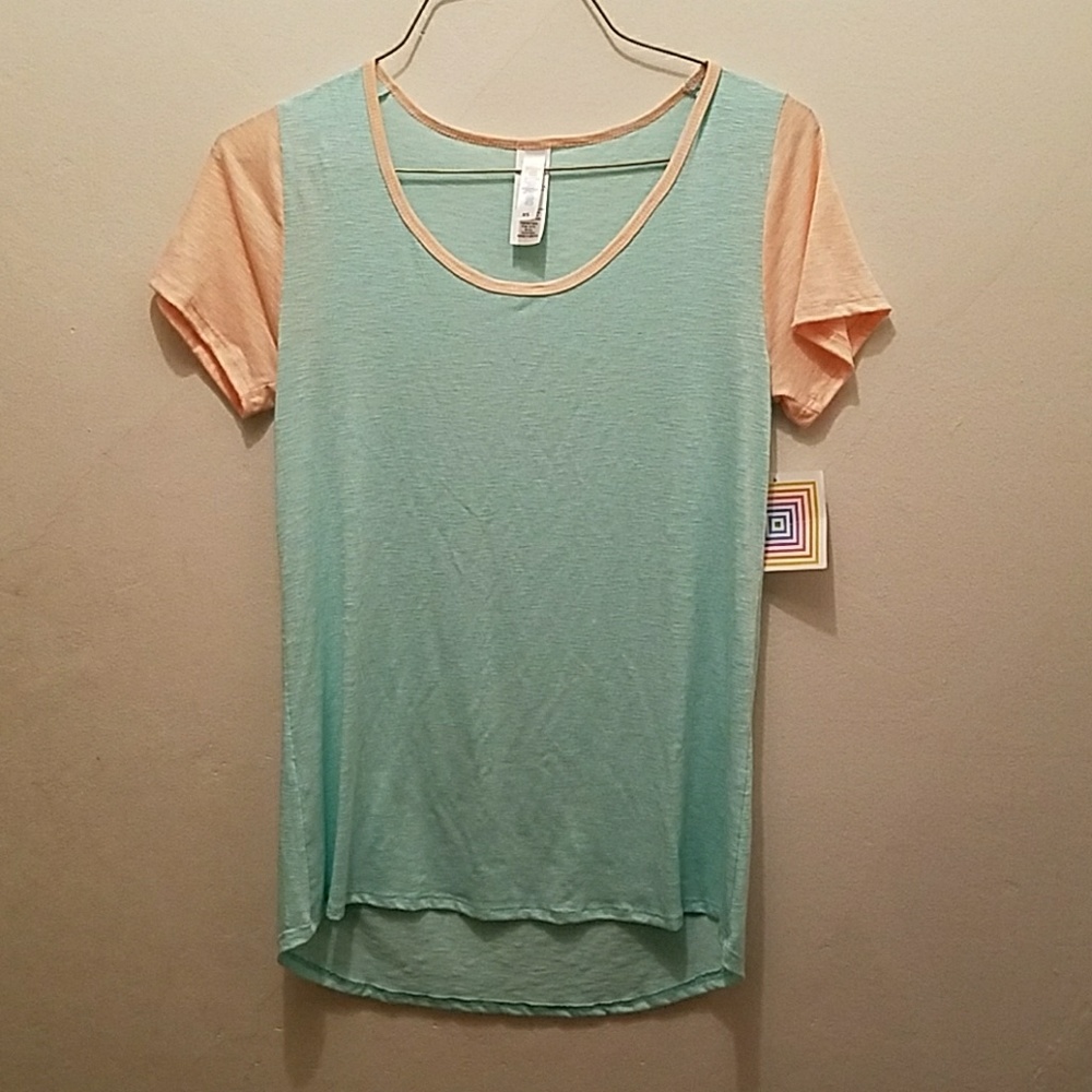 NWT. LuLaRoe Pale Teal / Pink Classic Tee. XS.