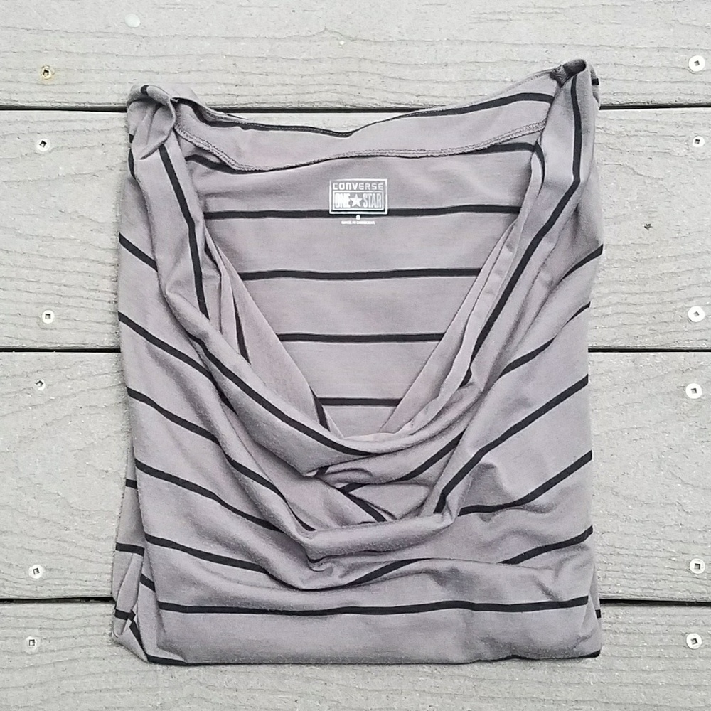 Converse Gray & Black Stripe Scoop Neck Top