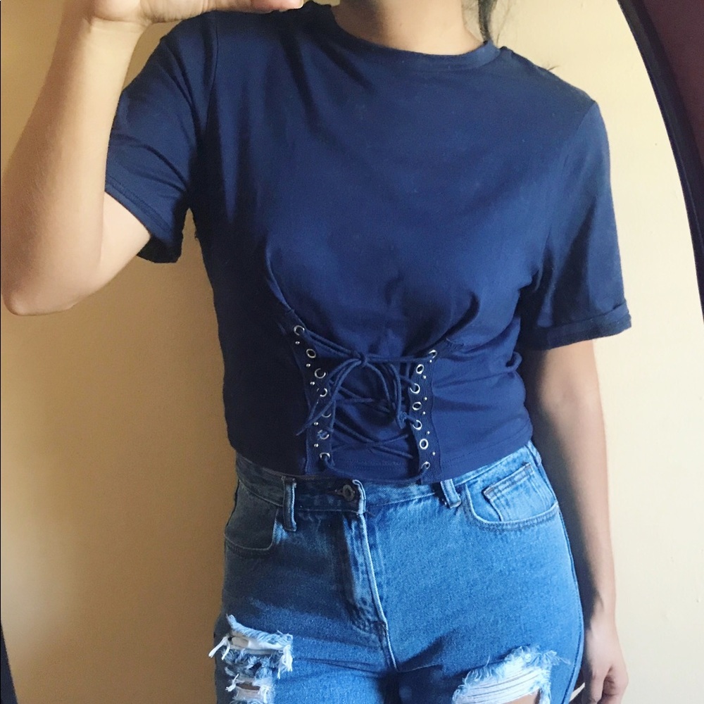 Crew Neck Lace Up Top