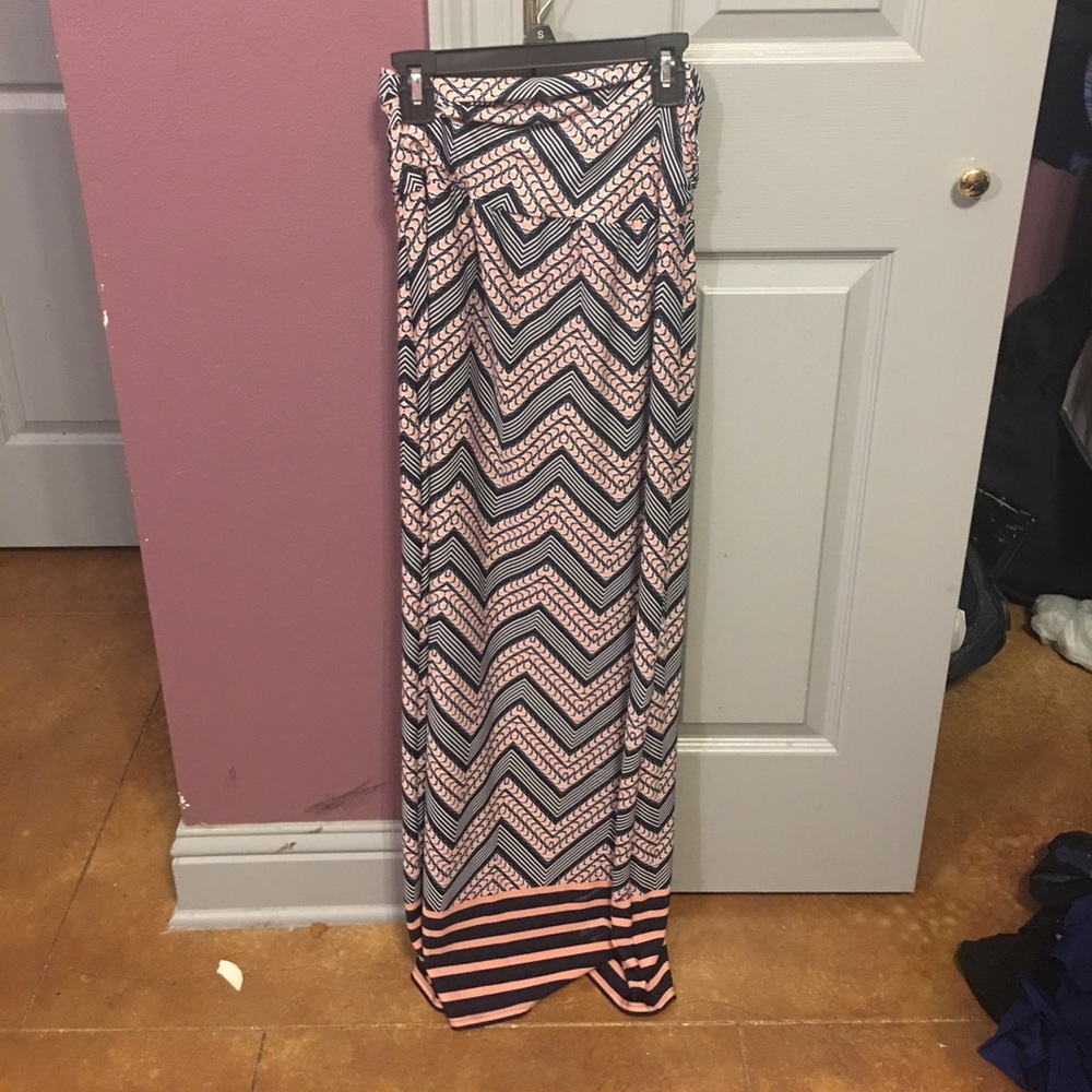 Chevron maxi skirt navy pink and white