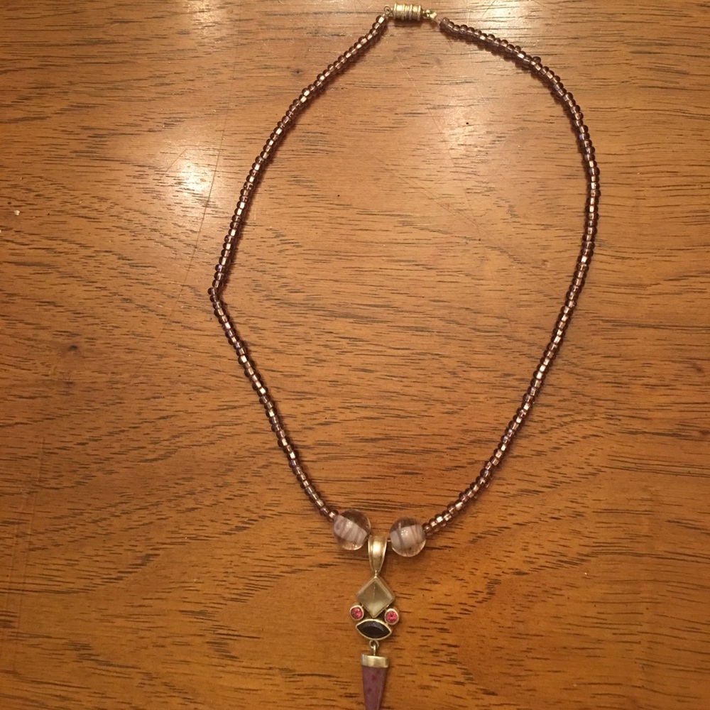 Handmade amethyst colored beaded necklace