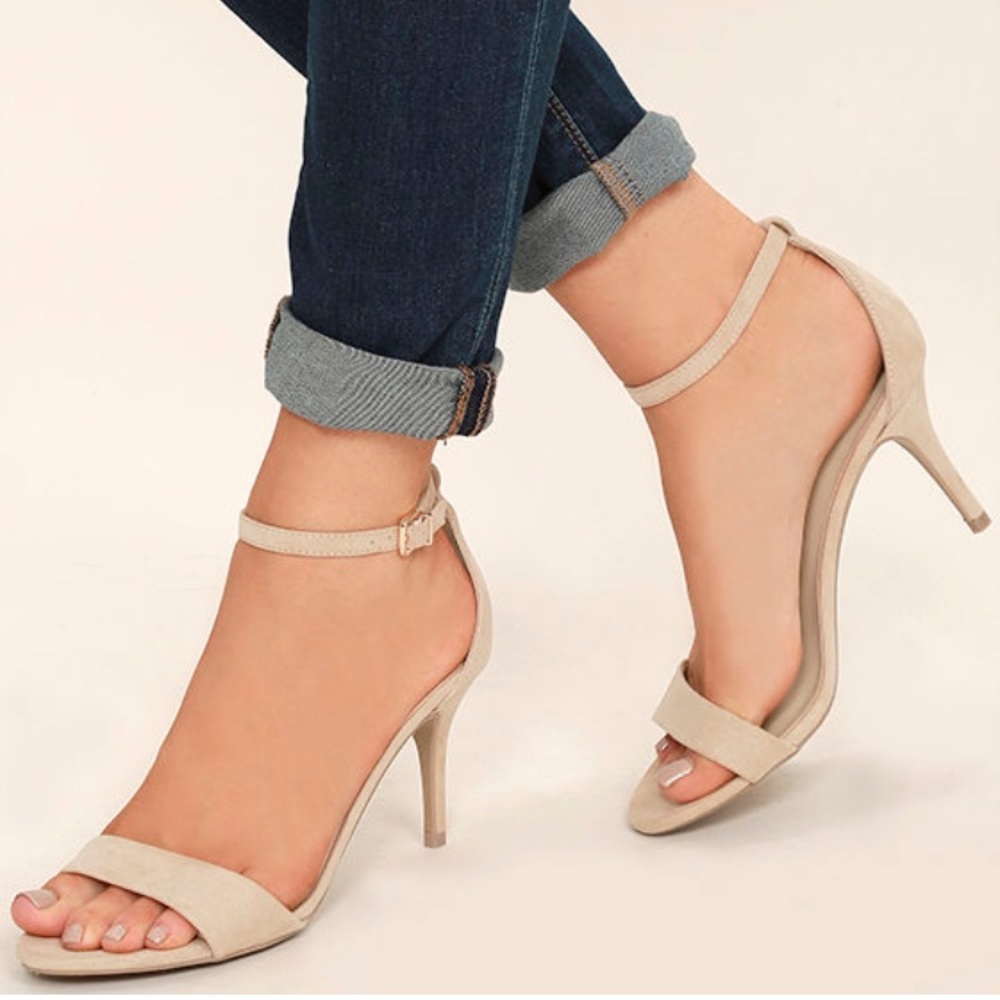 Lover Natural Suede Ankle Strap Heels