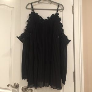 Black accordion shift dress with bell sleeves NWOT