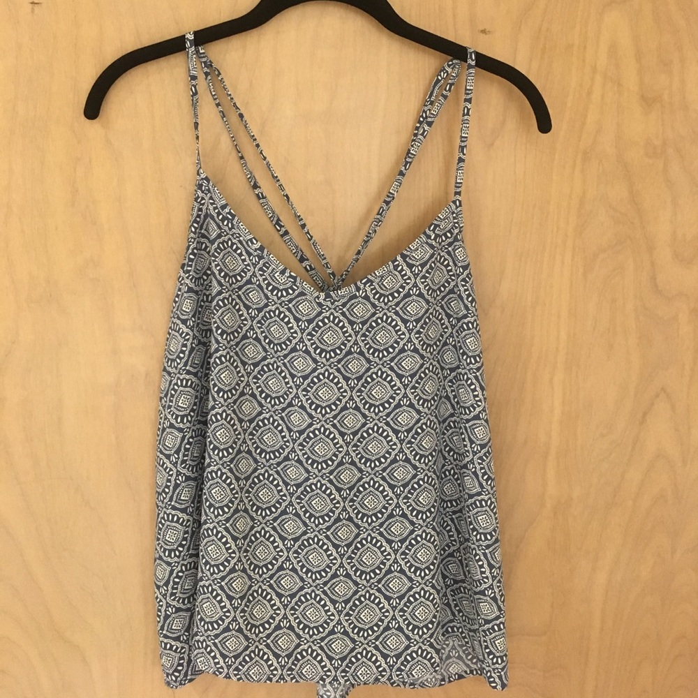 Blue + white graphic boho Hollister racerback tank