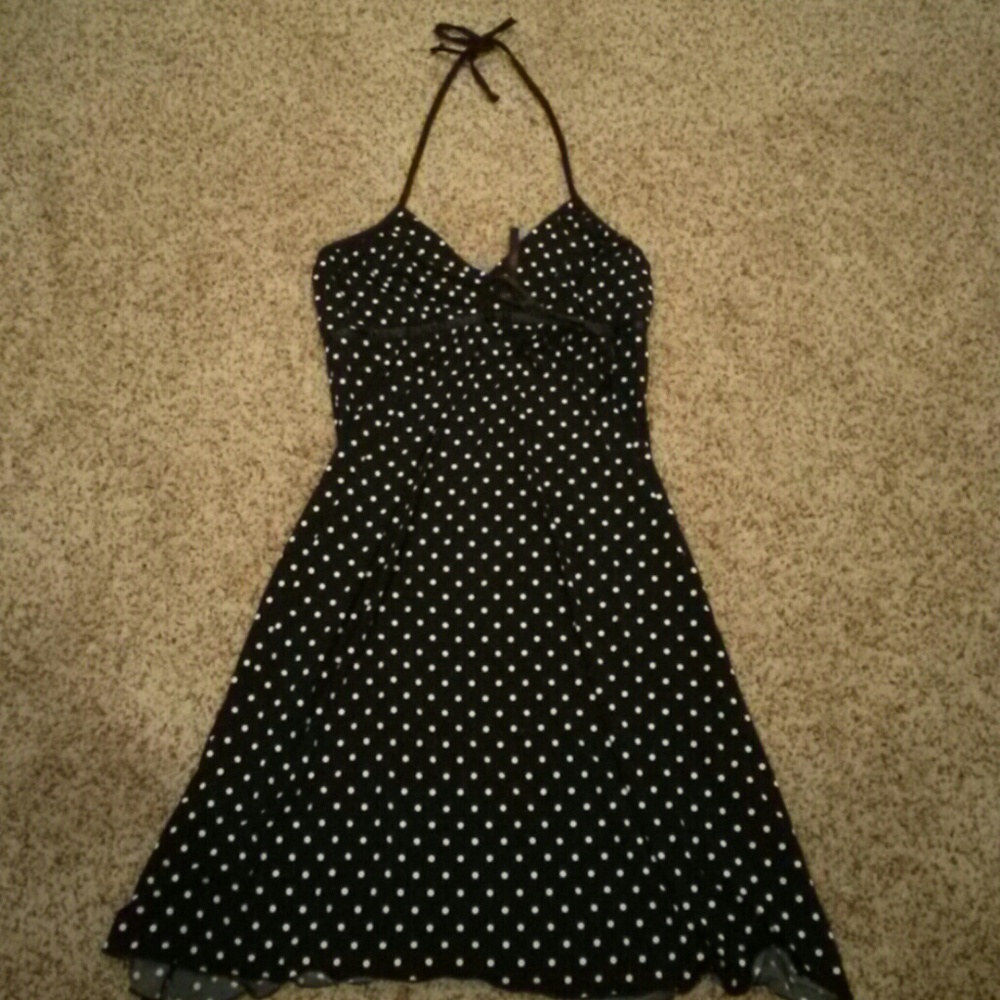 Black and white polka dot halter sundress