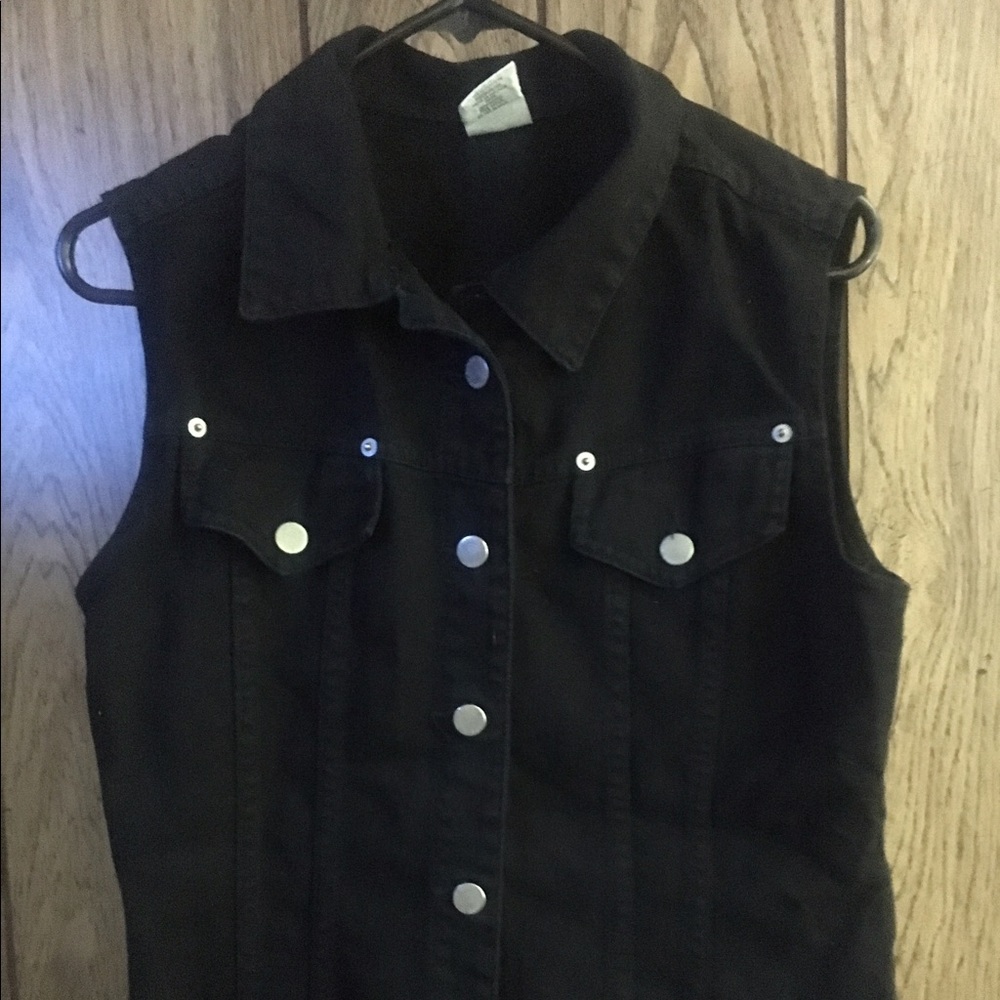 90s black denim vest jacket