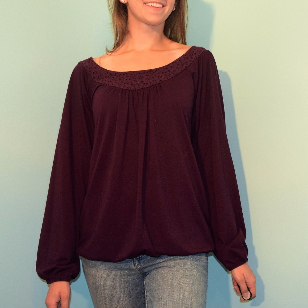 AGENDA Dark Purple Long sleeve Bubble Blouse