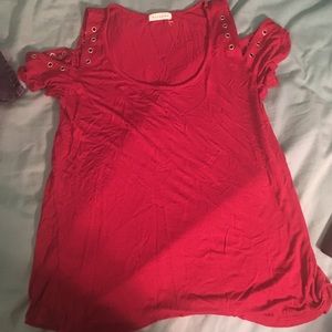 Red Shoulder Cutout top