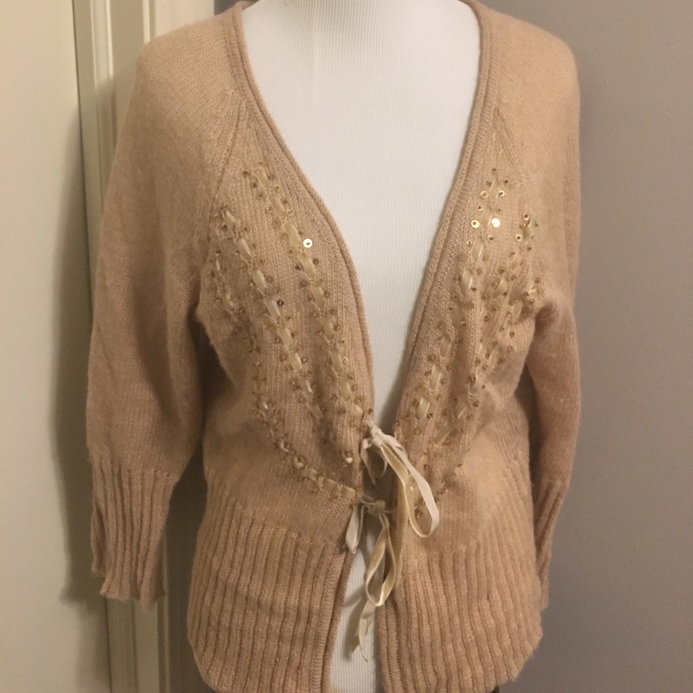3/4 sleeve sequined cardigan sweater