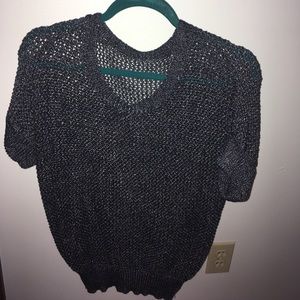 Oversized Chico's navy and silver netted sweater.