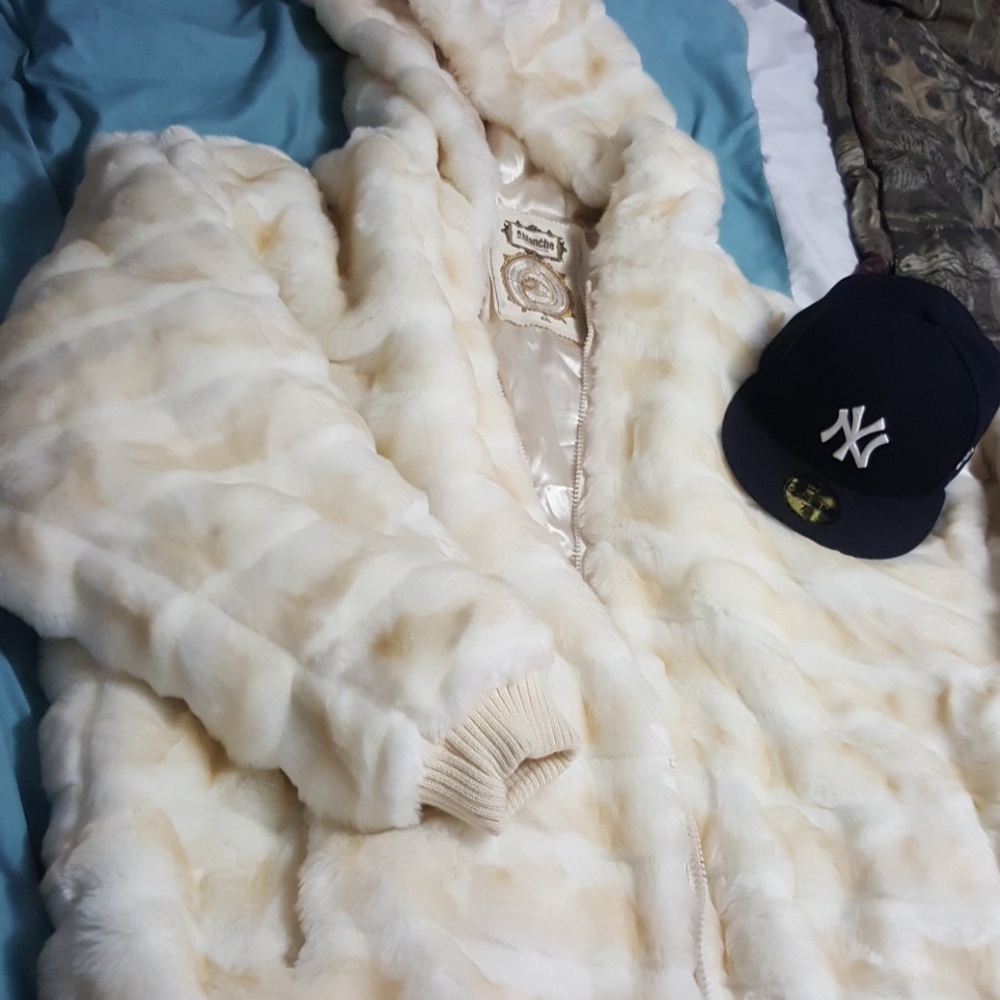Cream,Off White Rabbit Fur Jacket