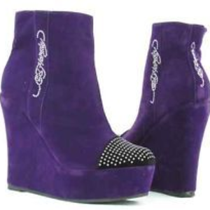 Ed Hardy Purple Velvet High Wedge Heel Booties