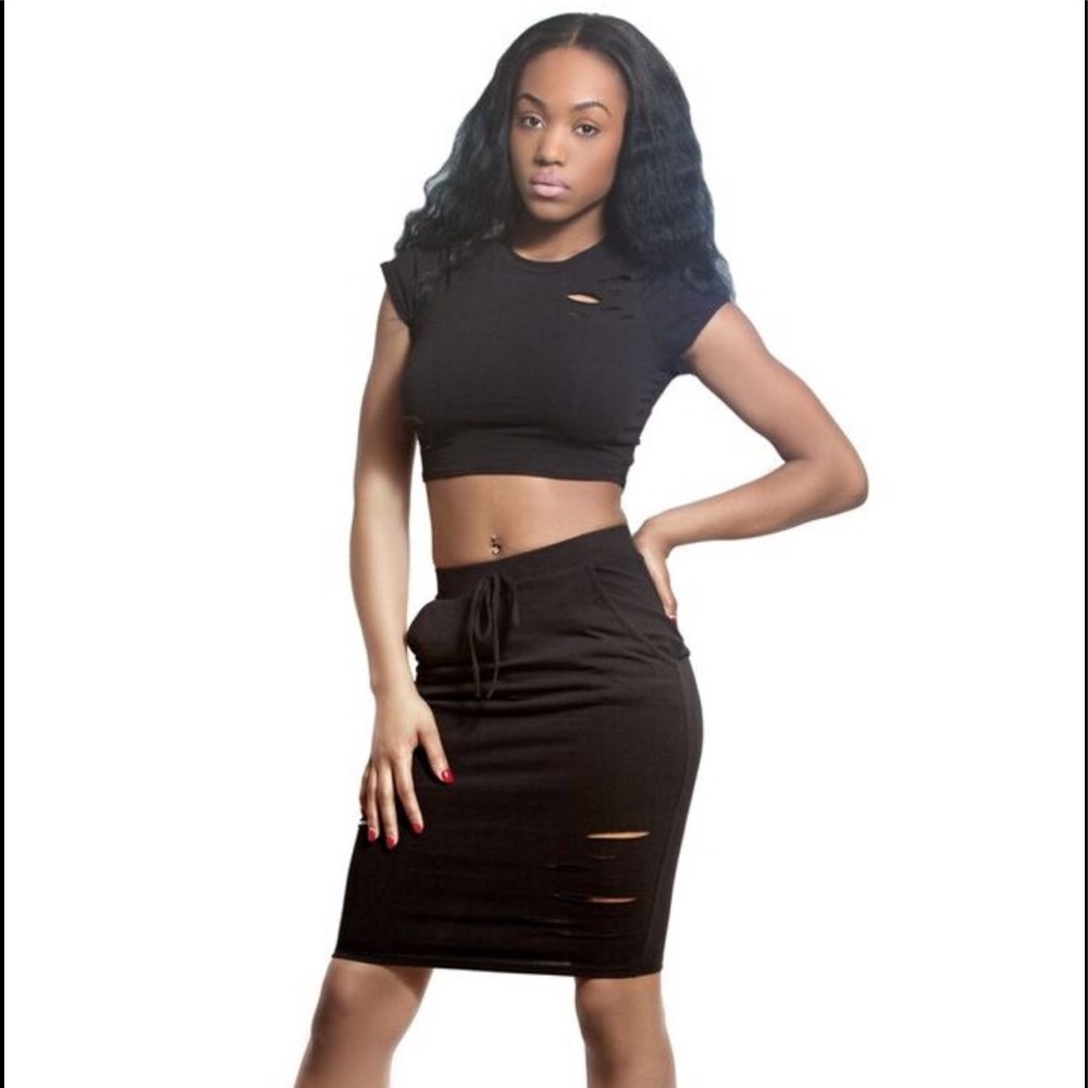 Solid distressed Skirt Set