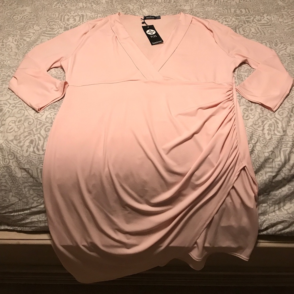 Boohoo Wrap Front Dress Nude