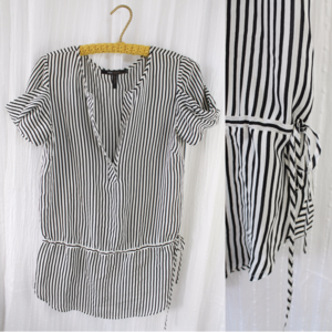 BCBGMaxAzria Striped Drop/Tie Waist Top