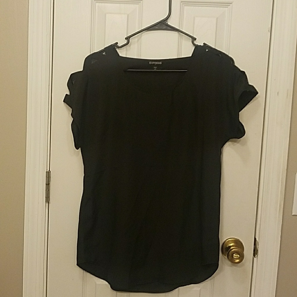 Black Satin Cut Out Sleeved Blouse