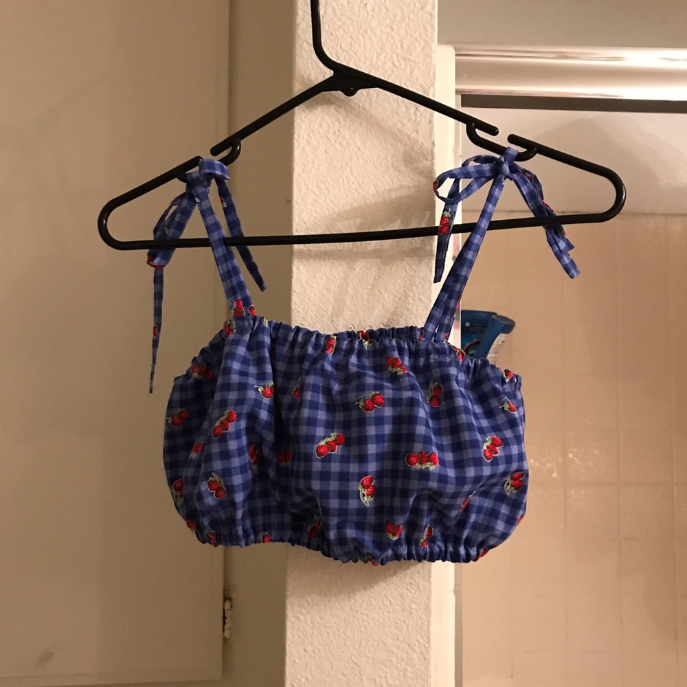 💌 SOLD 💌 Blue Plaid Strawberry Crop Top