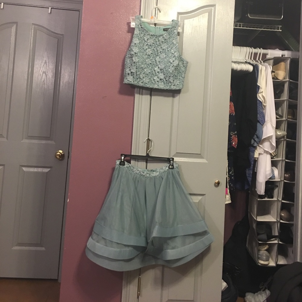 Light olive green homecoming dress two piece