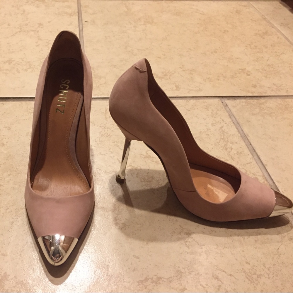 Schutz light pink/silver Sherie Cap-toe pumps