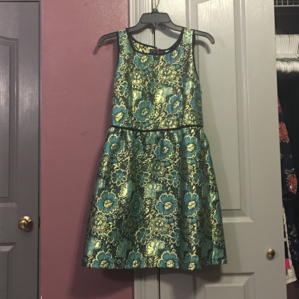 Blue green flower shiny dress