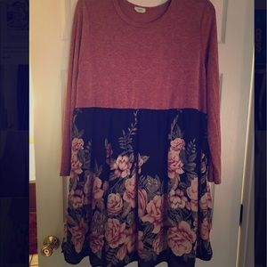 3XL Floral Two-Tone Dress