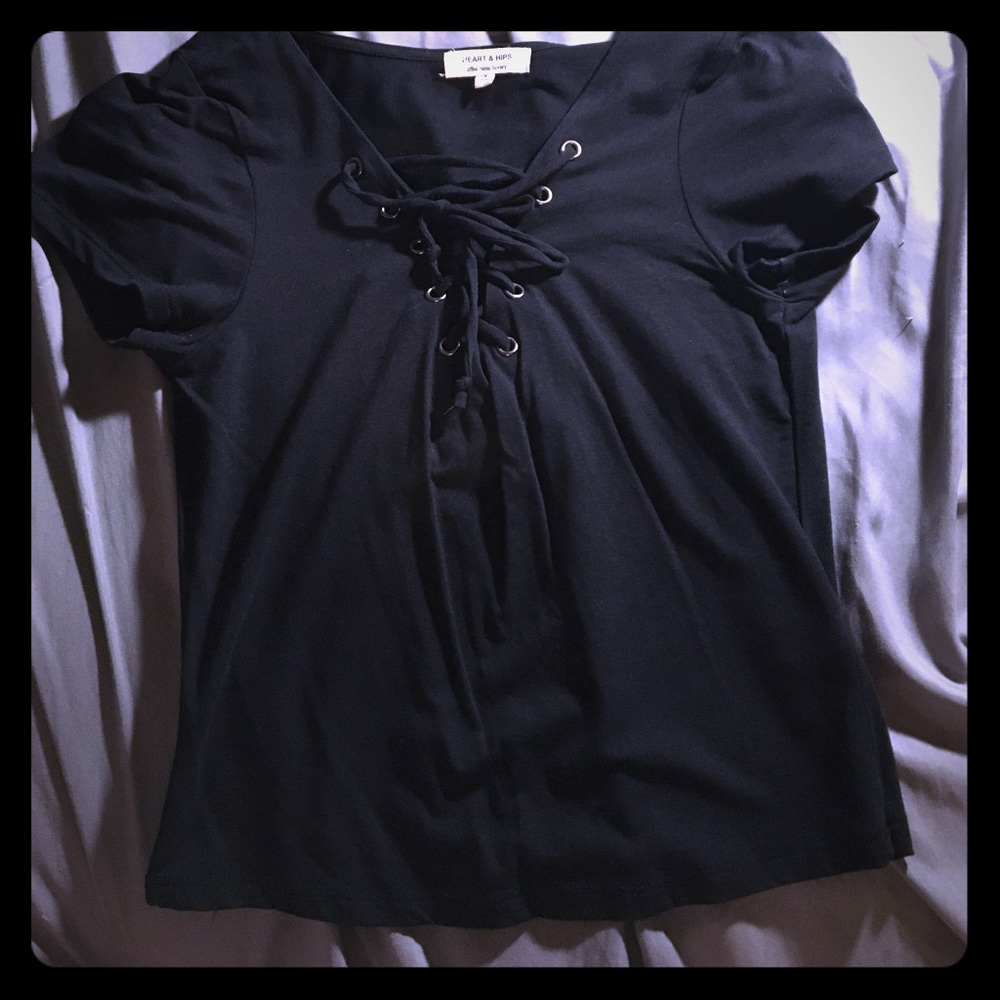 Black lace up crop top