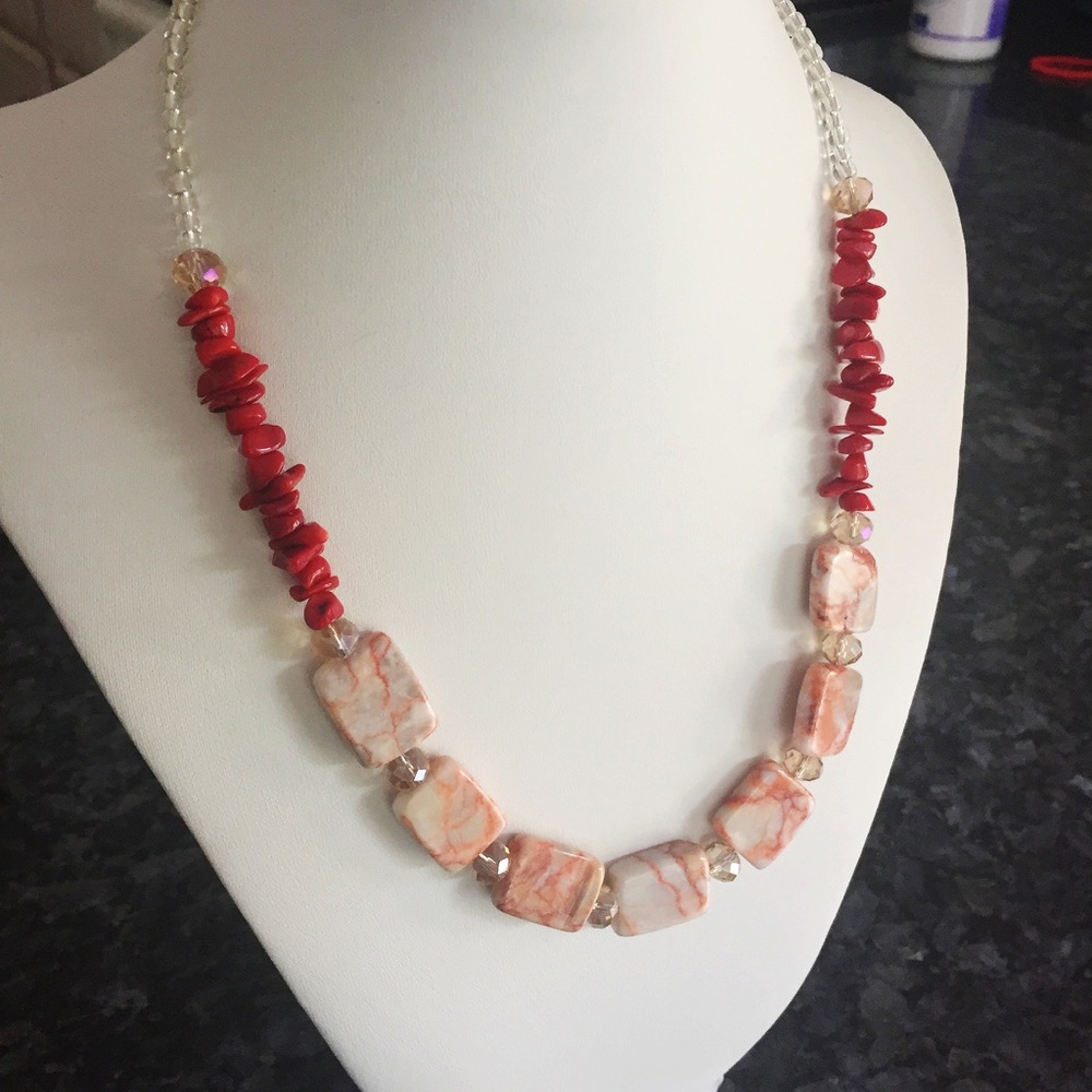 Beautiful handmade red tone gemstone necklace