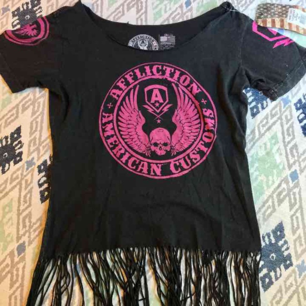 New With Tags Affliction Fringe Crop Shirt