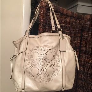 Coach Off White Perforated Signature Leather Tote