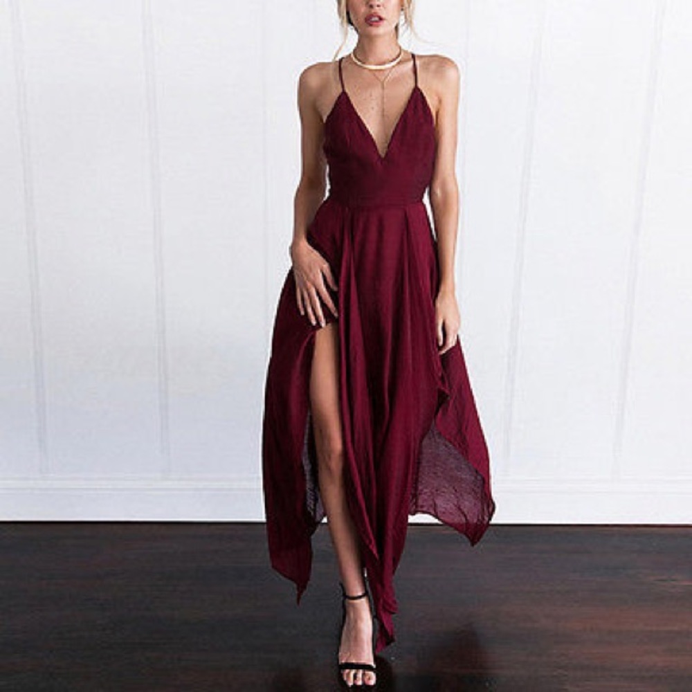 🆕 V Plunge/Cris-Cross Straps/Vibe Berry-Red Dress - Picture 2 of 8