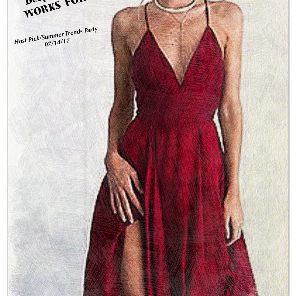 🆕 V Plunge/Cris-Cross Straps/Vibe Berry-Red Dress