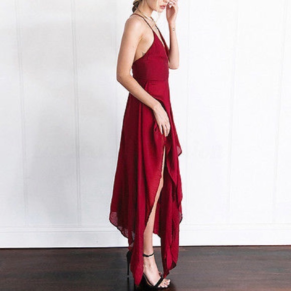 🆕 V Plunge/Cris-Cross Straps/Vibe Berry-Red Dress - Picture 4 of 8