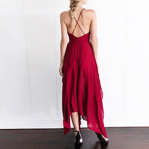 🆕 V Plunge/Cris-Cross Straps/Vibe Berry-Red Dress - Picture 5 of 8