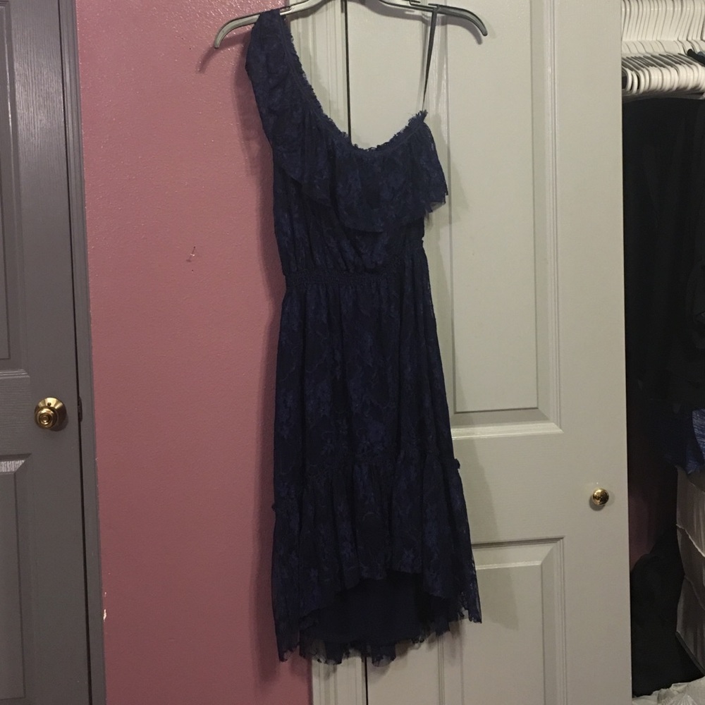 Lacy navy blue dress one shoulder
