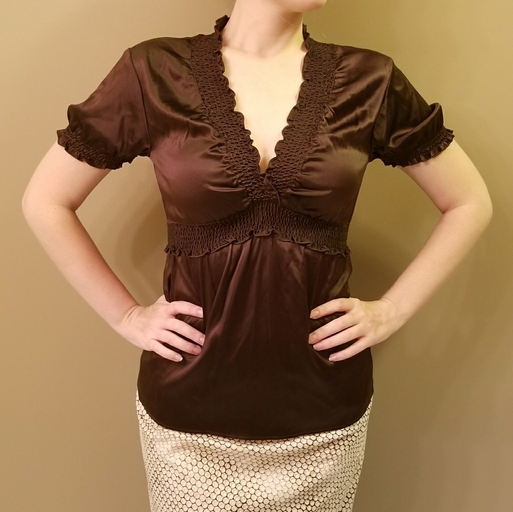 BCBG Maxazria Silk Brown Top