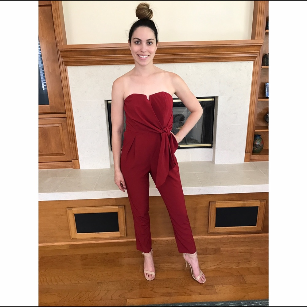 Deep Red Burgundy Strapless Jumpsuit