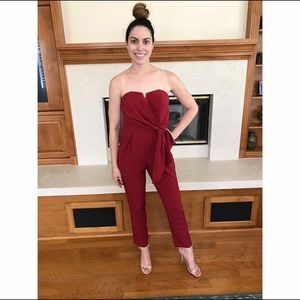 Deep Red Burgundy Strapless Jumpsuit