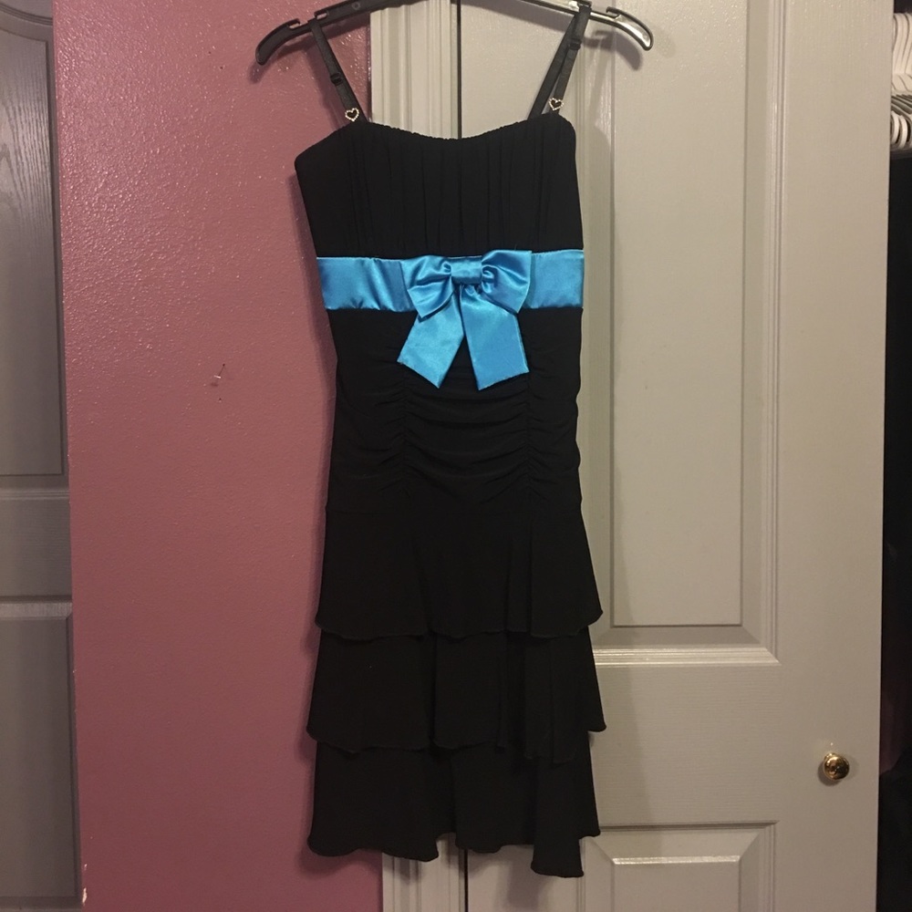 Black dress with blue bow