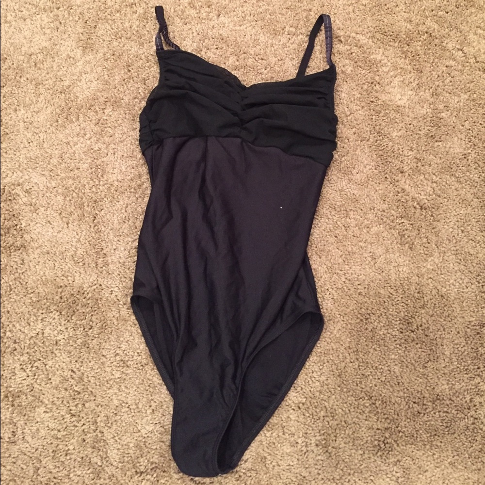 Wear Moi Black Leotard With Sparkle Straps.