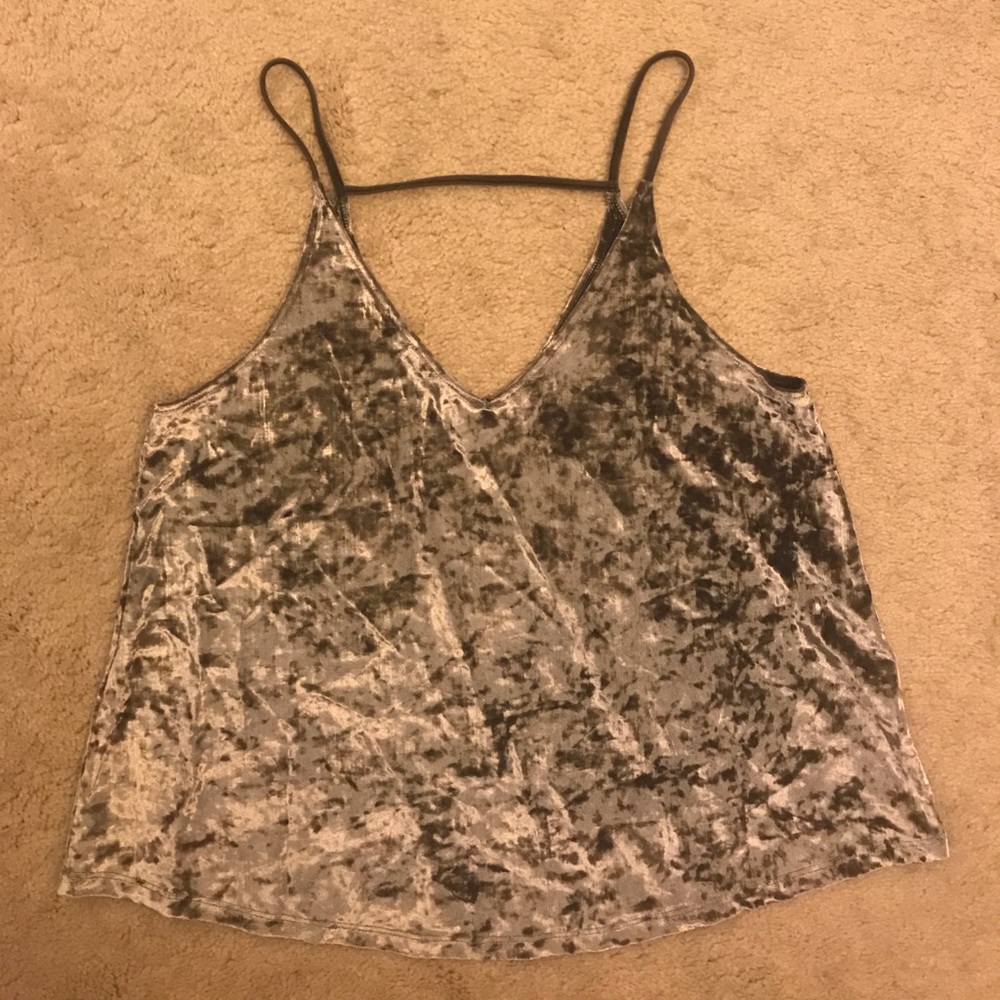 American Eagle Shiny Silver Velvet Top