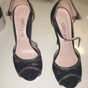 black open toed heels