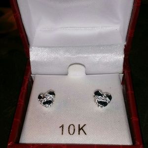 10k Zebra Striped Heart Stud & Crystal Earrings