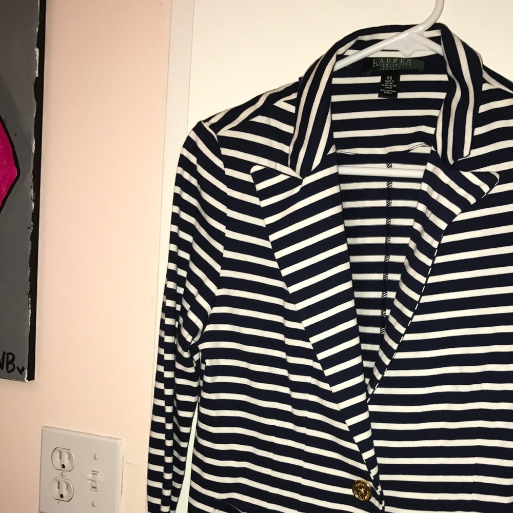 Blue and white striped blazer