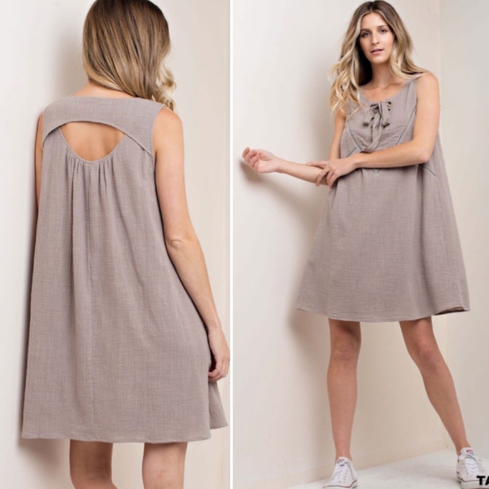 🛍JUST IN🛍  Taupe Tie Front Loose Summer Dress