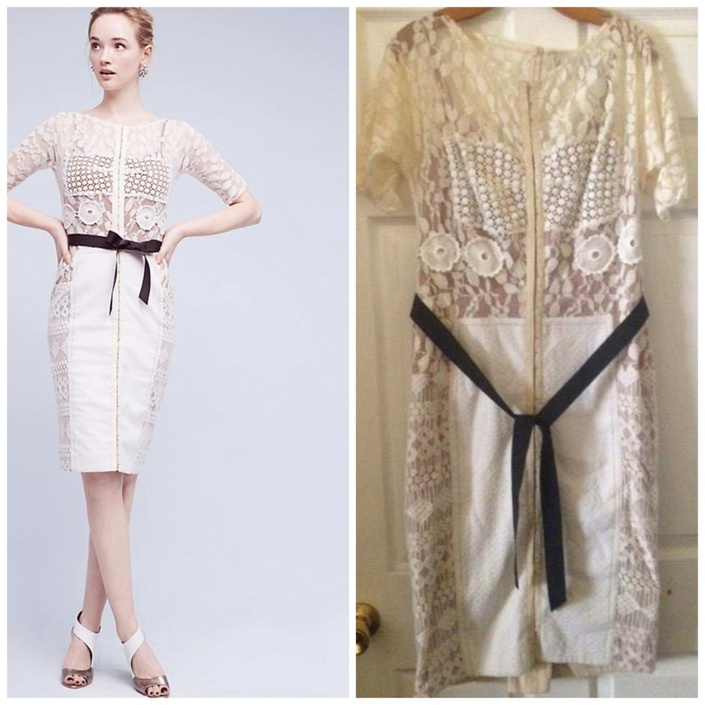 Byron Lars Carissima Sheath Ivory With Black Belt