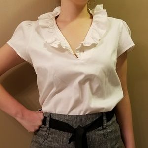 Ruffled V-Neck Elizabeth McKay White Blouse
