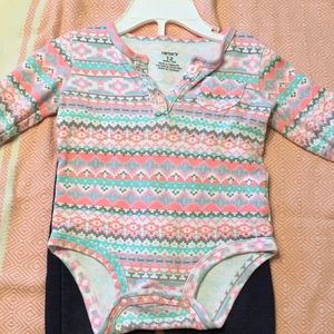 Carters Aztec print pink and light blue set 12mo