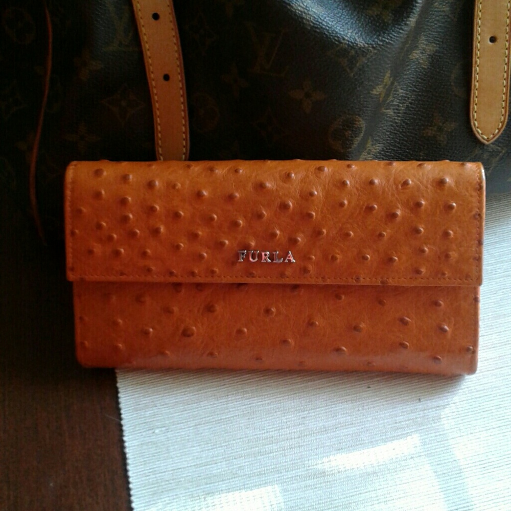 Furla Ostrich Embossed Leather Wallet NWOT