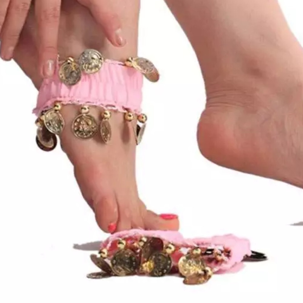5/$25 pink gold coin Indian anklet belly dance