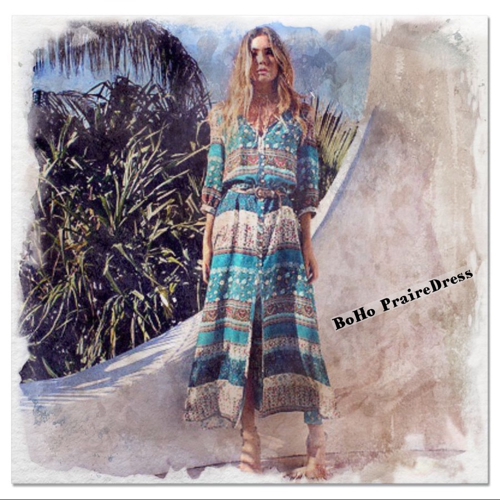 ⬇️🆕 Boho Beauty Praire Dress/Turquos Mix Pattern